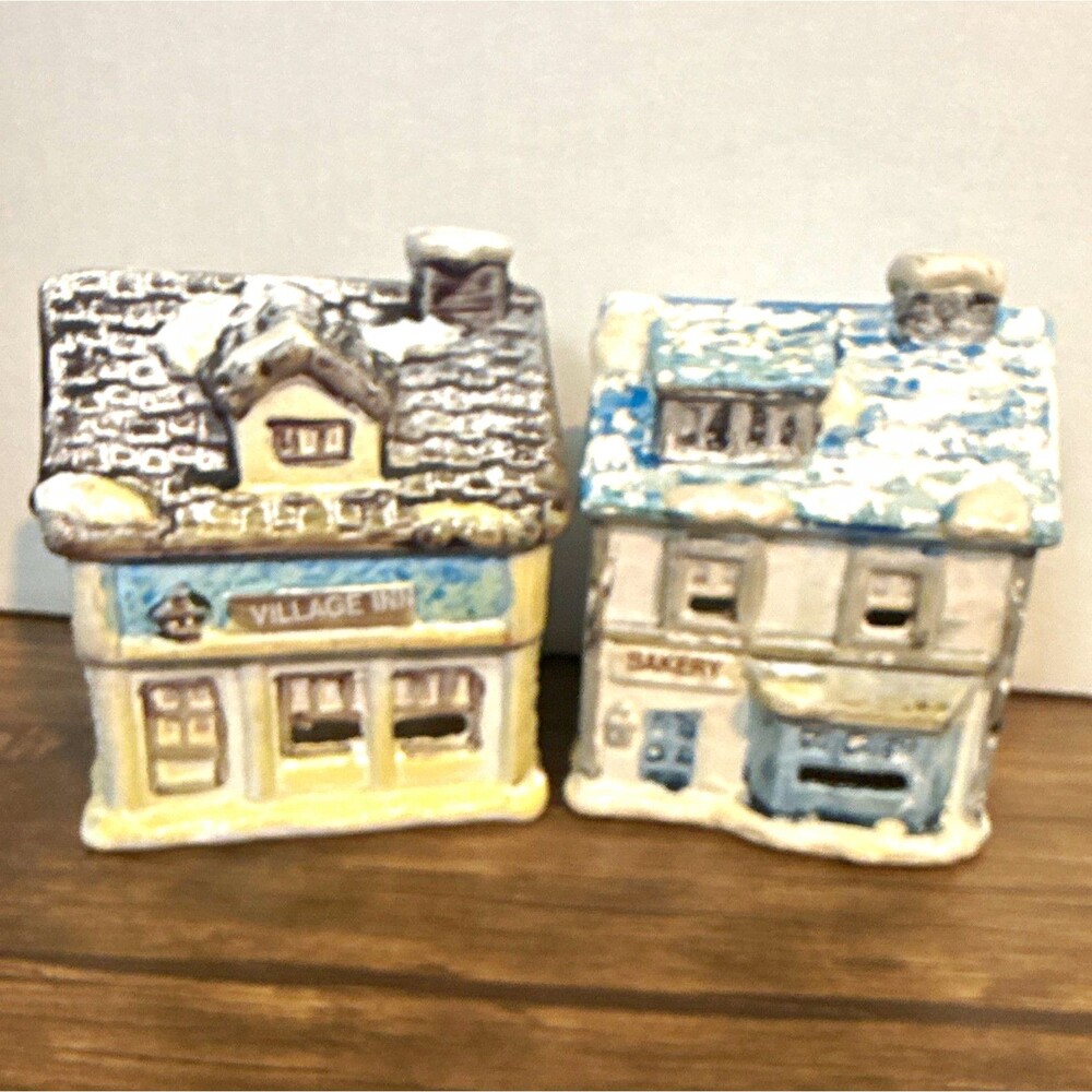 Vintage JSNY Dicken’s Christmas Village Ceramic Tea Light Holders | Inn & Bakery